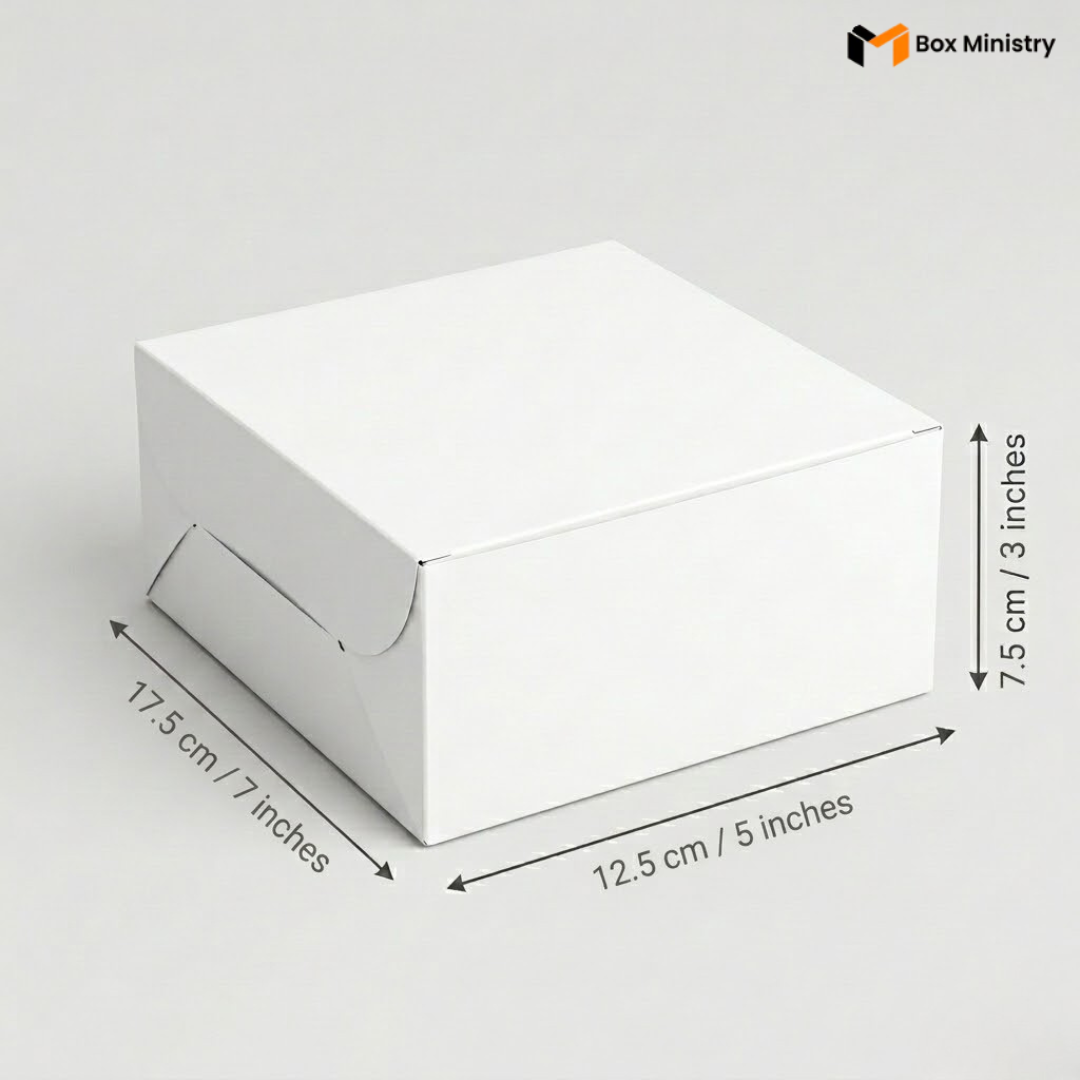 White box with dimensions labeled on a white background