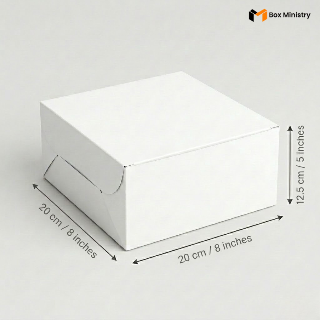 White box with dimensions labeled on a gray background, featuring 'Box Ministry' branding.