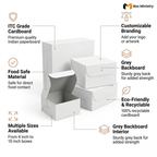 White cardboard boxes with features highlighted on a white background, branded 'Box Ministry'.