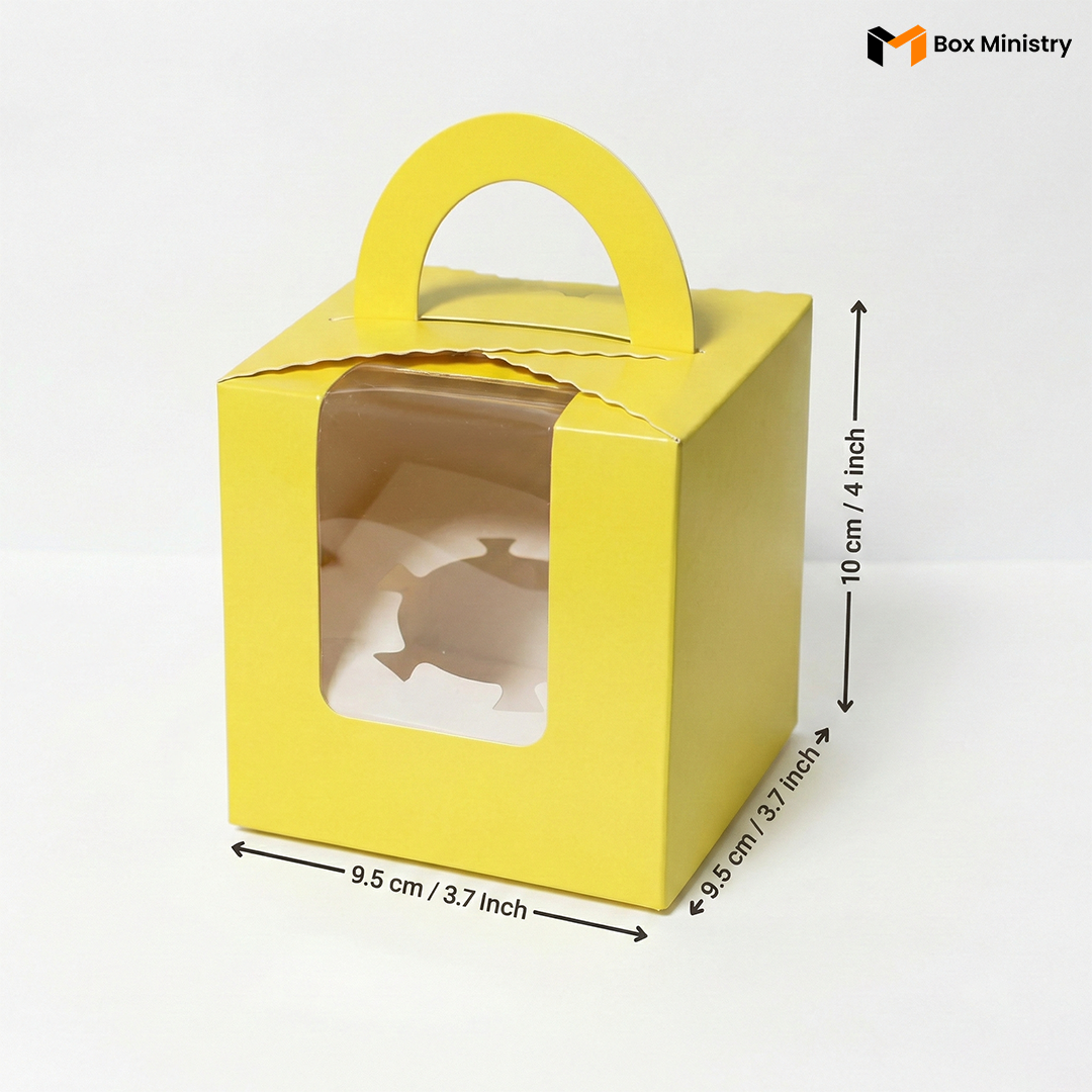 Yellow Color Cupcake Box | With Handle & Without Handle