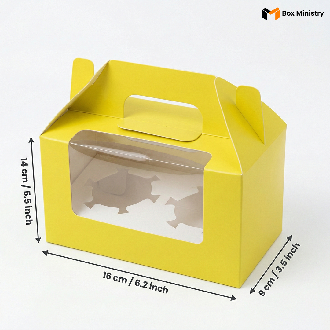 Yellow Color Cupcake Box | With Handle & Without Handle