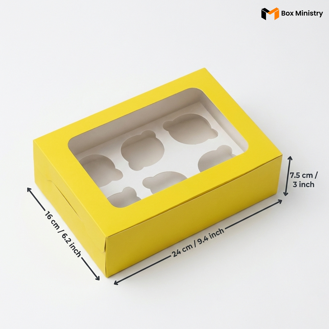 Yellow Color Cupcake Box | With Handle & Without Handle