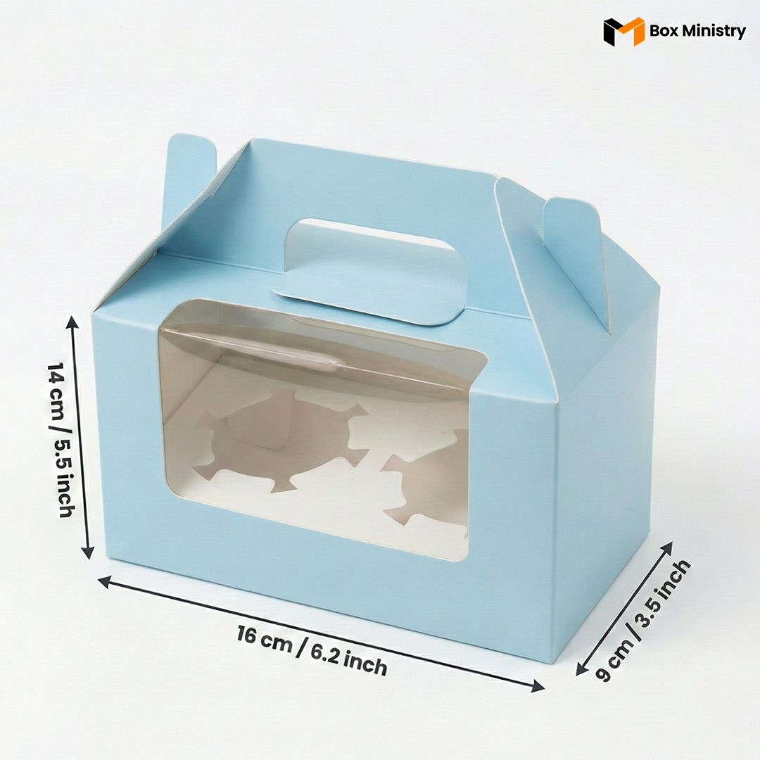 Blue Color Cupcake Box | With Handle & Without Handle