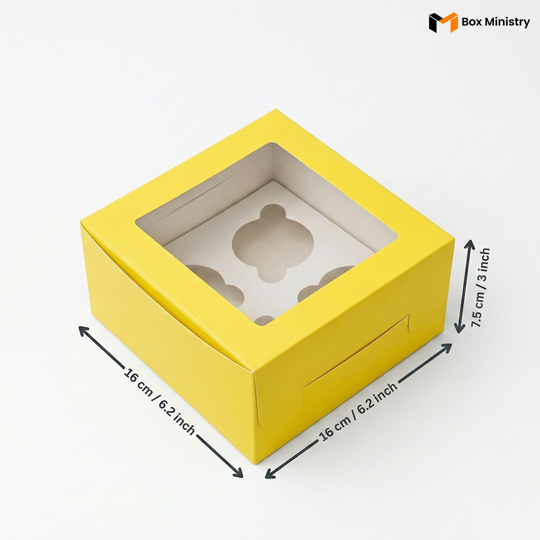 Yellow Color Cupcake Box | With Handle & Without Handle