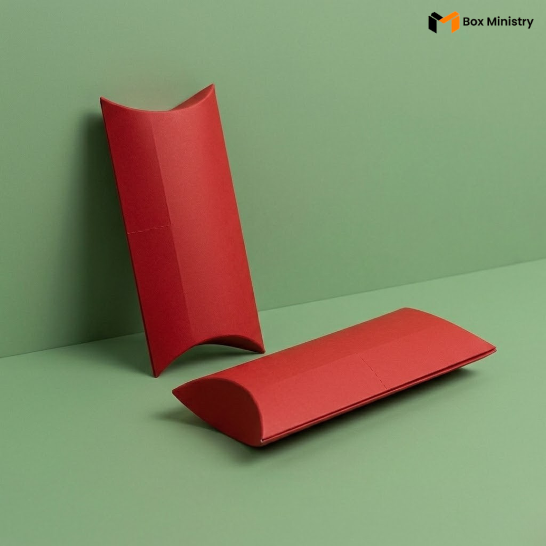 Red cardboard box on a green surface with 'Box Ministry' branding.